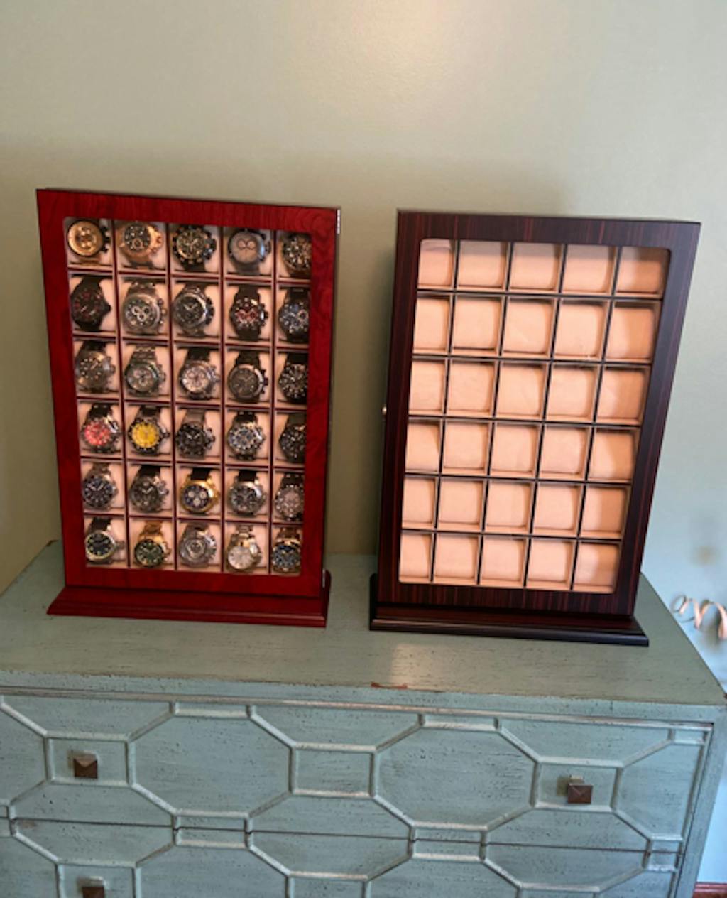 30 Watch Ebony Walnut Wood Watch Display Case Storage Organizer Box