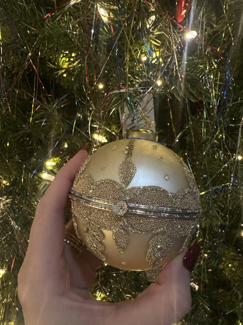 RAZ Imports 4" Beaded Sphere Jewelry Box Glass Christmas Ornaments