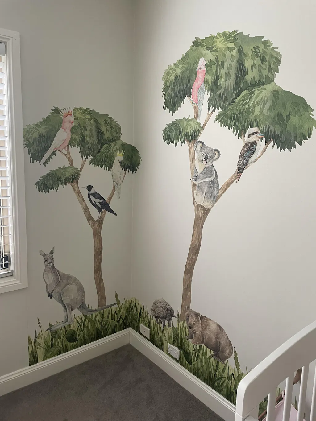 Australian Bird Trio Wall Decals (Pink & Yellow Cockatoos + Magpie)