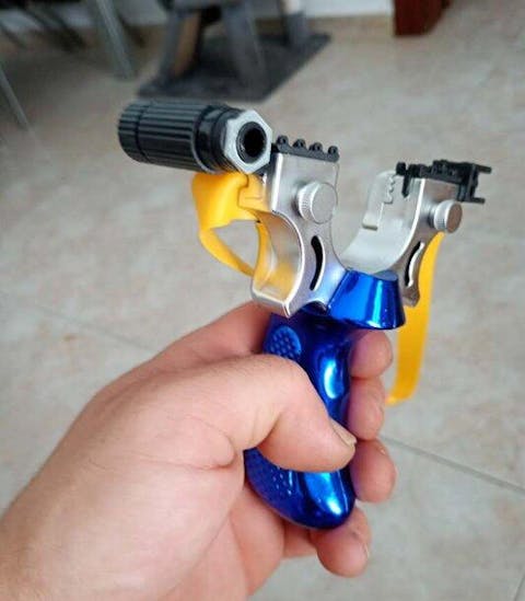 TIRACHINAS PROFESIONAL ERGONÓMICO CON PUNTERO LÁSER CON MANGO AZUL [ALTA PRECISIÓN]