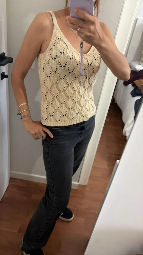 Openwork Tank Top Beige