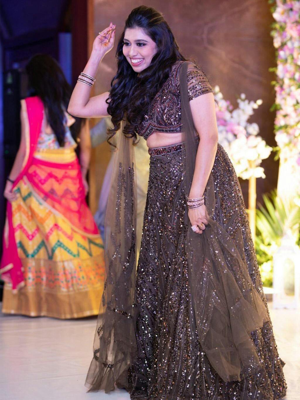 Dark-Brown Sequin Lehenga