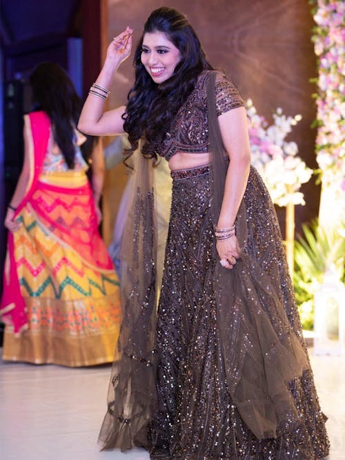 Dark-Brown Sequin Lehenga