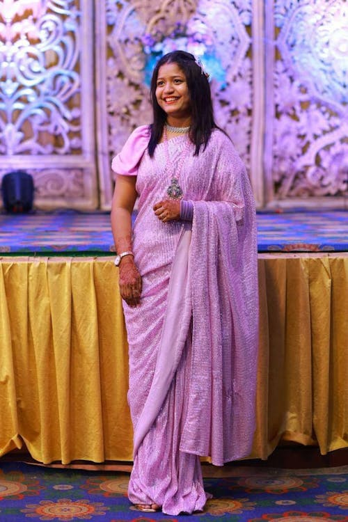 Lavender Sequins Saree With Blouse Fabric