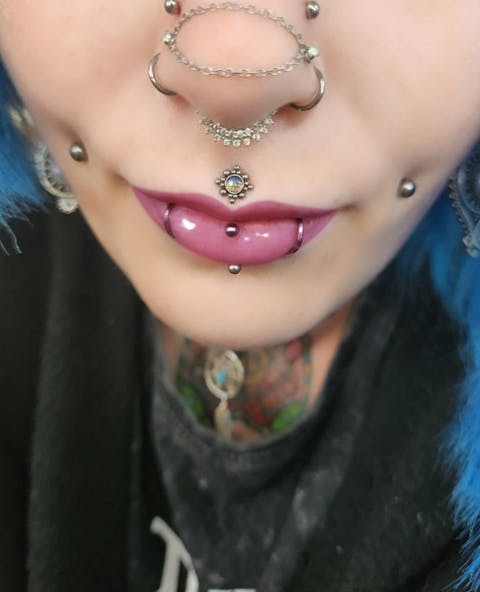 Titanium Lip Ring Opal