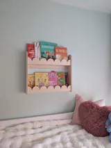 Bubble Bookshelf - 2 Tier Scalloped Shelf - Natural Timber