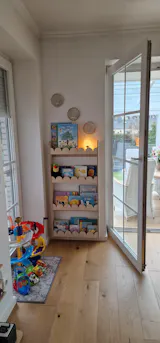 Bubble Bookshelf - 4 Tier Scalloped Shelf - Natural Timber