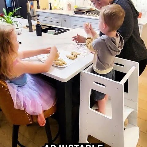 Toddler Tower Montessori Style Kitchen Helper (White Compact)