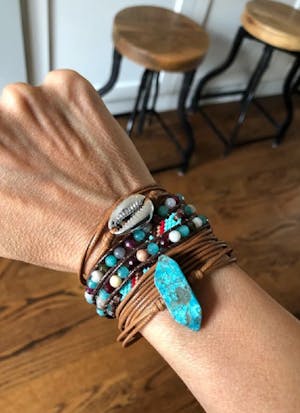 Ocean Golden Shell - leather stranded Wrap Bracelet