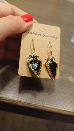 Natural Obsidian Stones Arrowhead Bohemian Dangle Earrings