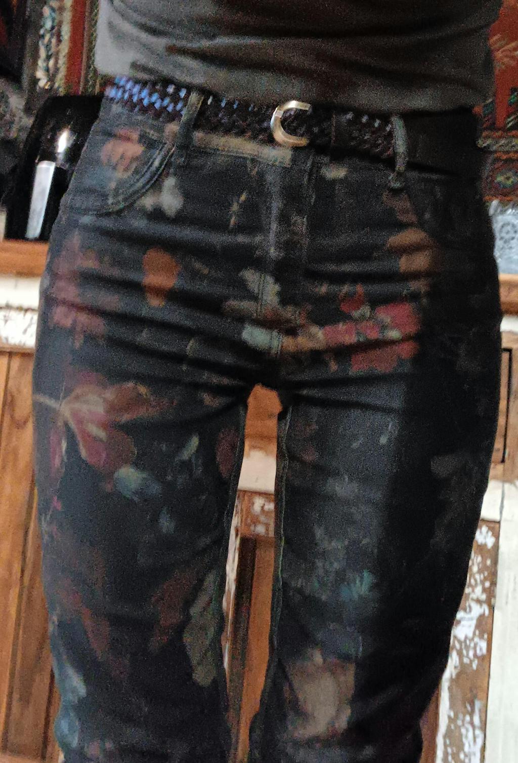 Tropical Floral Reversible Jeans in Dark Taupe