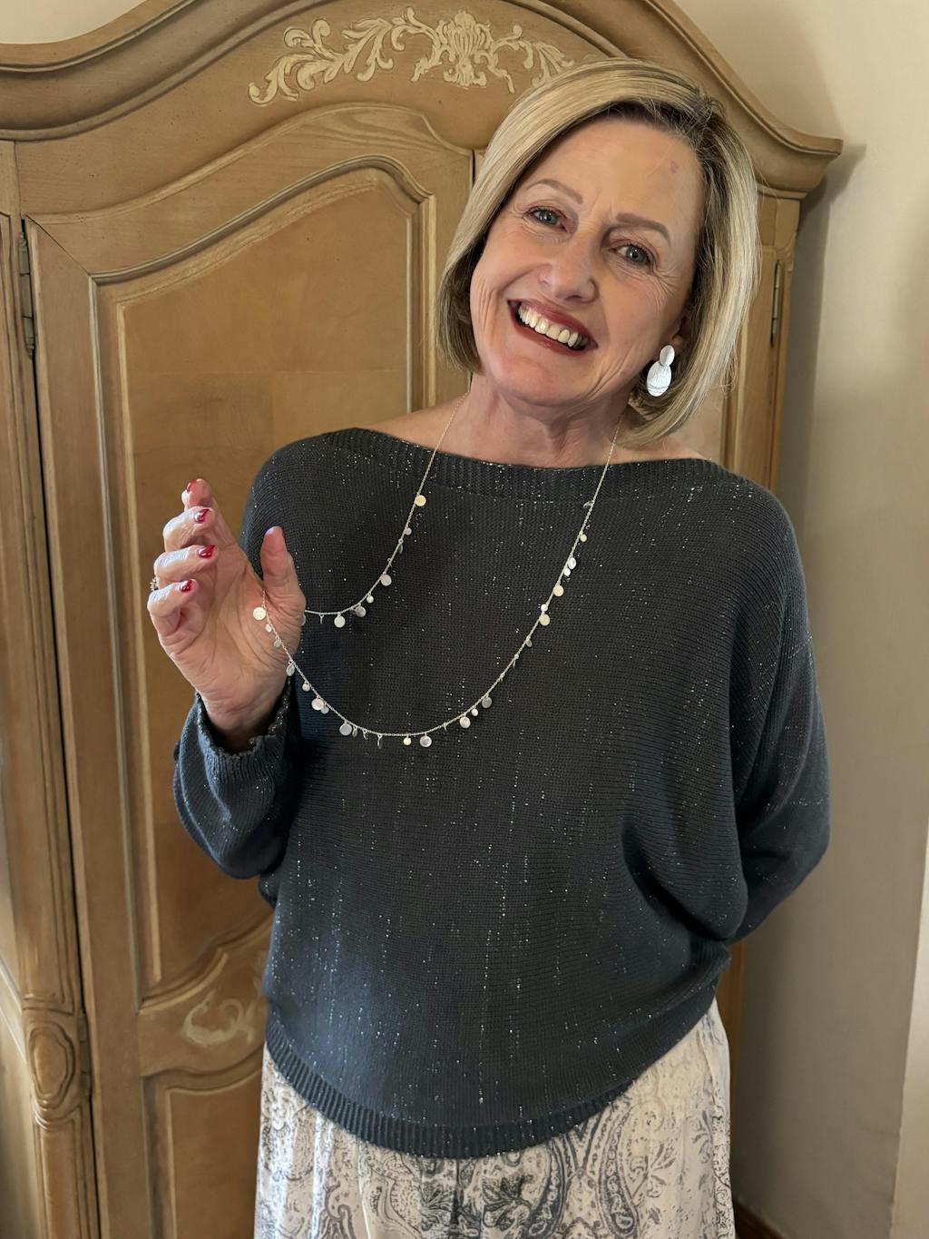 Italian Stonewashed Boatneck Knit with Zip Back In Gunmetal Grey