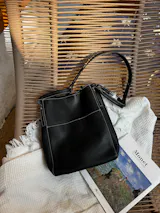 Waymark - The Essential Work Tote in Black Pebbled Leather
