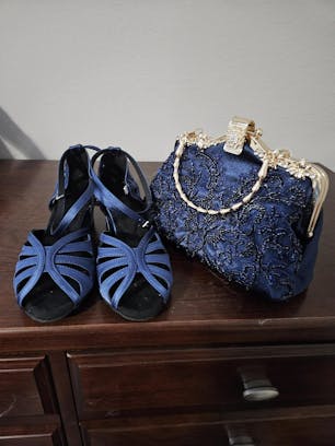 Navy Blue Ballroom Latin Dance Shoes Swing Low Heels