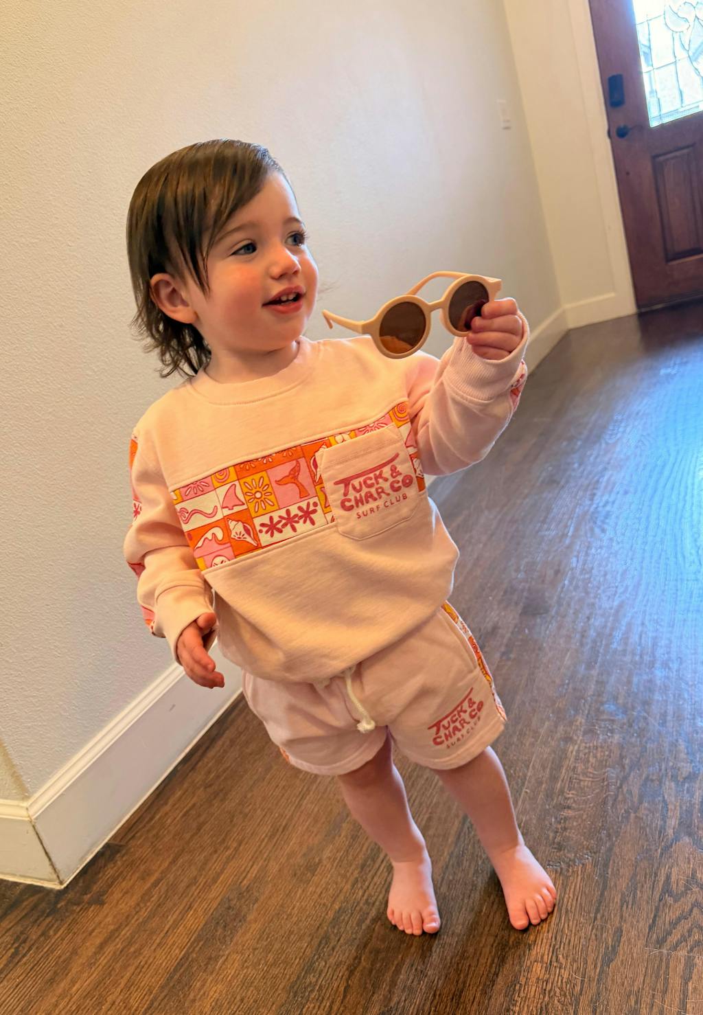 Girls Retro Coastal Surf Club Crewneck- Pink