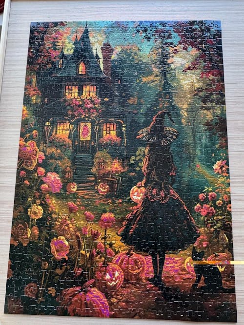Halloween Witch and Black cat Jigsaw Puzzle