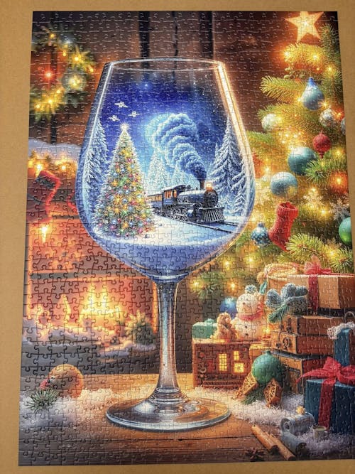Christmas Train in Wine Glass Jigsaw Puzzle