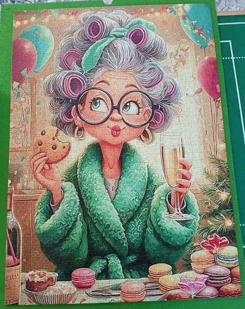 Happy Grandma Driking Champagne Jigsaw Puzzle