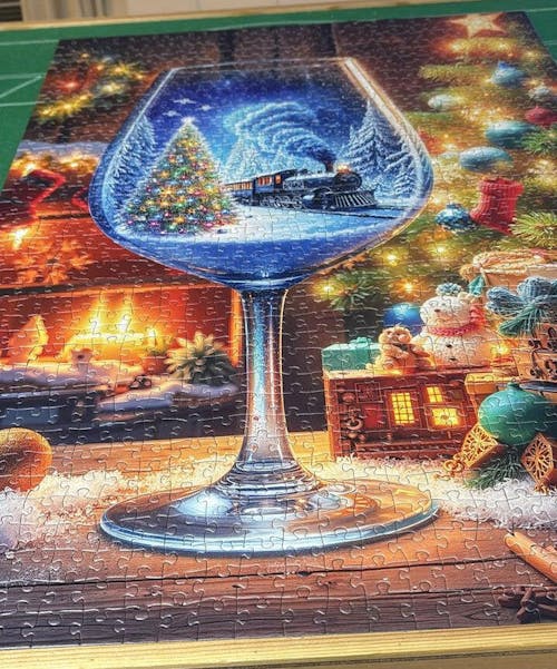 Christmas Train in Wine Glass Jigsaw Puzzle