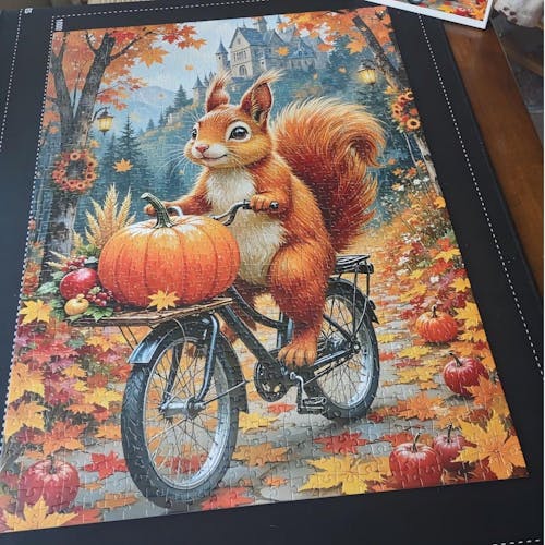 Autumn Forest Ride with Pumpkin Squirrel Jigsaw Puzzle