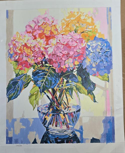 Hydrangea in Glass Vase Window Landscape Paint by Numbers