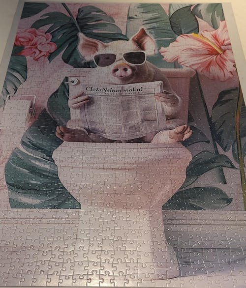 Pig Enjoying Toilet Time Jigsaw Puzzle