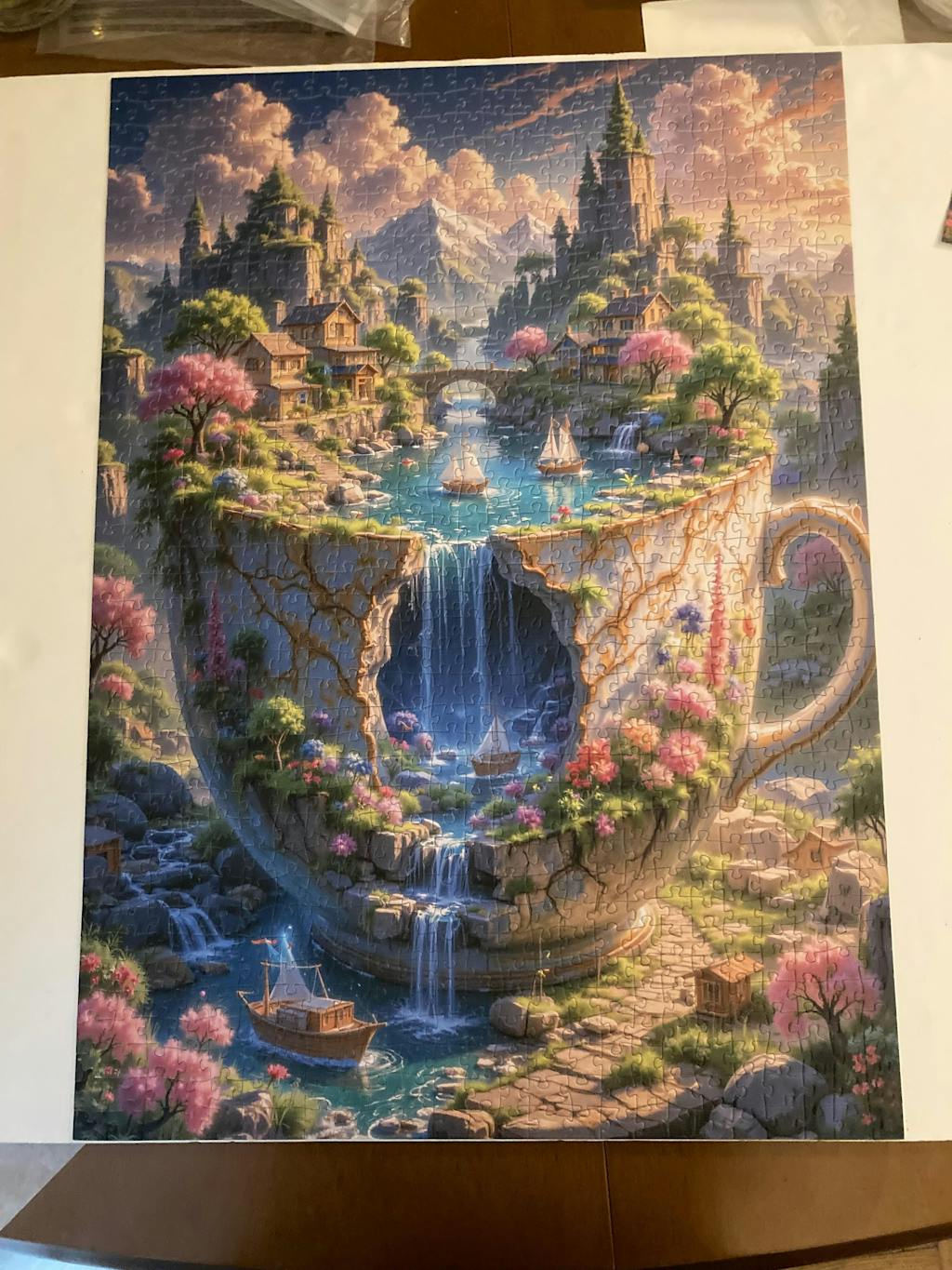 Fantasy Cliffside Village in Teacup Falls Jigsaw Puzzle