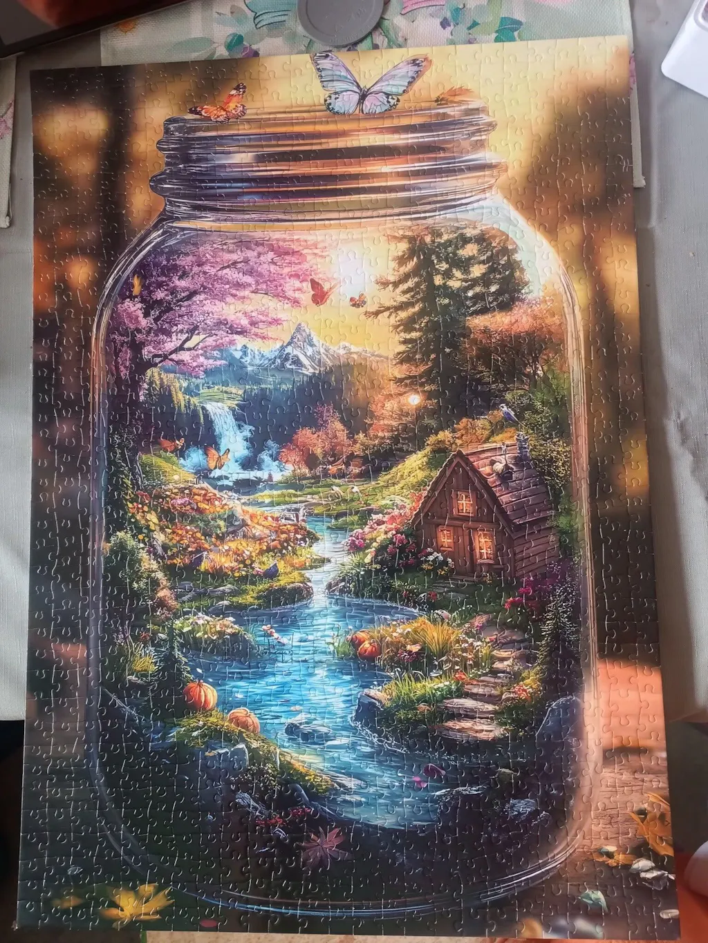 Enchanted Cottage Garden in Glass Jar Jigsaw Puzzle