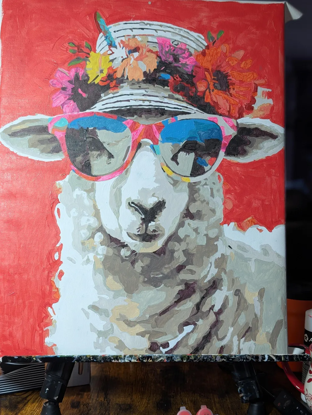 Sheep Wearing Shades Straw Hat Painting by Numbers