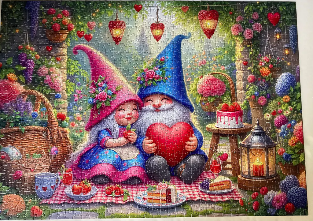 Enchanted Gnome Love Garden Jigsaw Puzzle