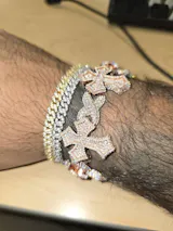 Iced Out Cross Link Bracelet, VVS1 Moissanite Pass Diamond Test, 925 Silver or 10K Gold Hip Hop Jewelry, Luxury Bling for Men & Women