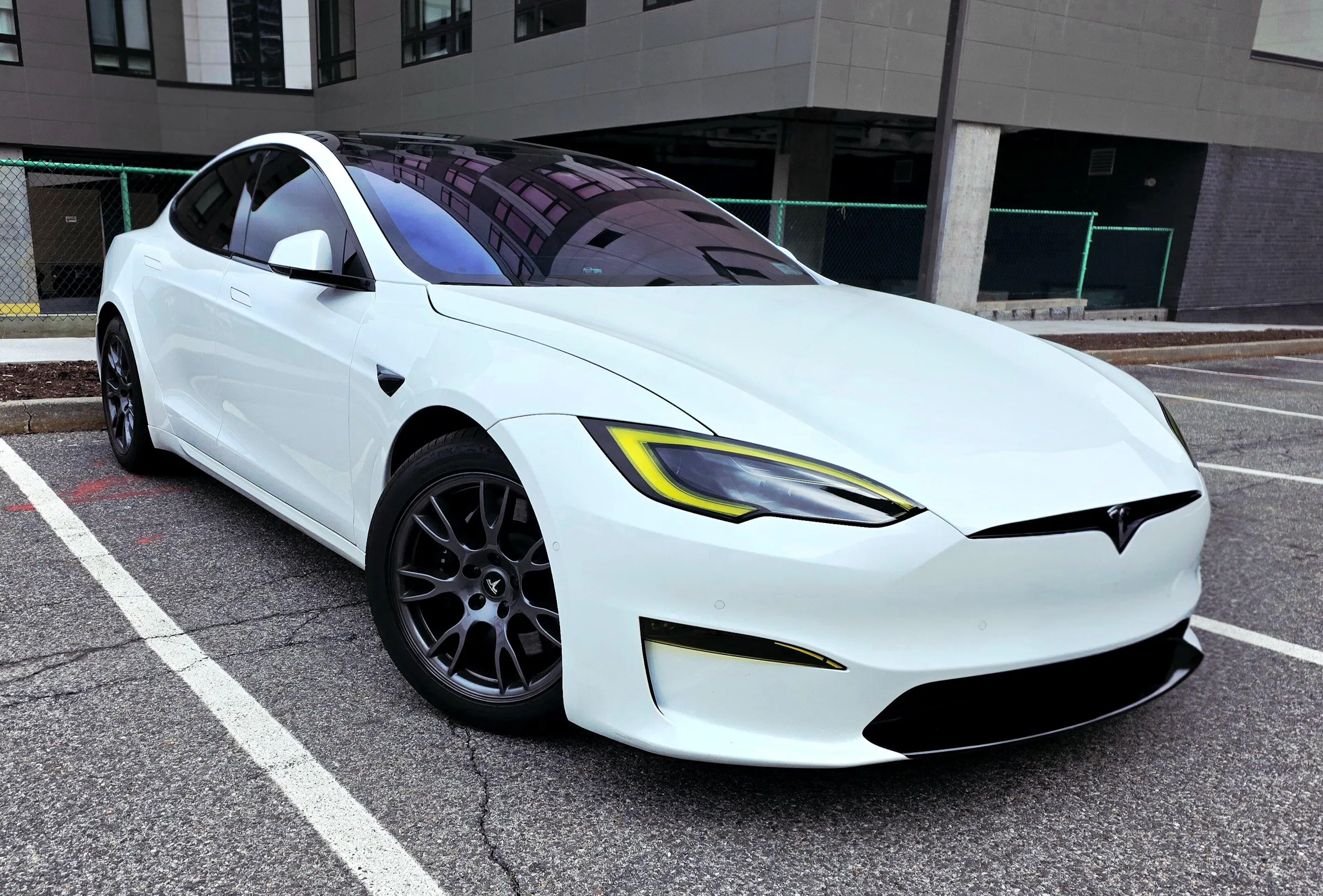 Front Lower Lip Wrap | Carbon Fiber Chin Spoiler Decal for Tesla Model S 2021-2026