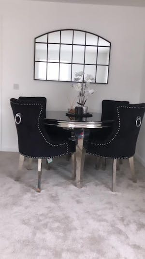 LusterArc- Arched Top Wide Metal Framed Window Style Mirror for Console or Dining Table Wall