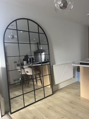 GloryArch- Arched Grid Full Length Window Style Metal Framed Mirror for Living Room, Bedroom, Clothing Boutique or Outdoor