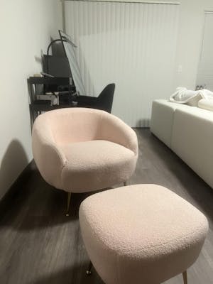 Aurora Upholstered Boucle Chair with Ottoman - Modern Furniture for Living Room, Bedroom and Foyer