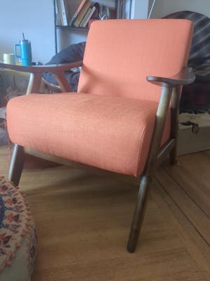 Zephra Accent Chair- Retro Vintage Upholstered Laid Back Armchair with Walnut Wood Arms and Legs