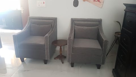 Rhesia- Traditional Style Square Shaped Embellished Upholstered Armchair for Living Room or Study