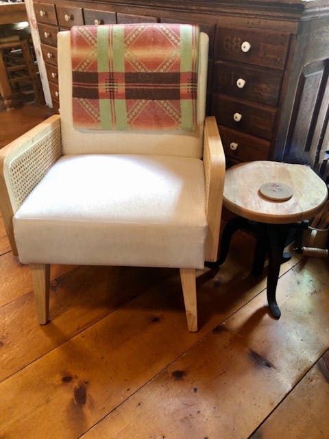 Nivara- Solid Wood Upholstered Accent Chair with Rattan Arms and Wooden Legs