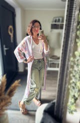 Long Häkeljacke Love Pastell