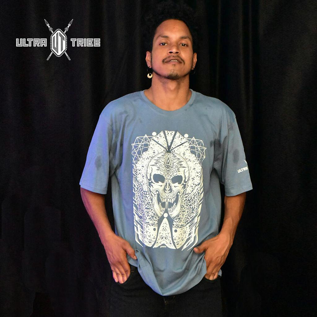 Shaman Mask Spring Green UV Light Reactive Plus Glow in Dark T-Shirt