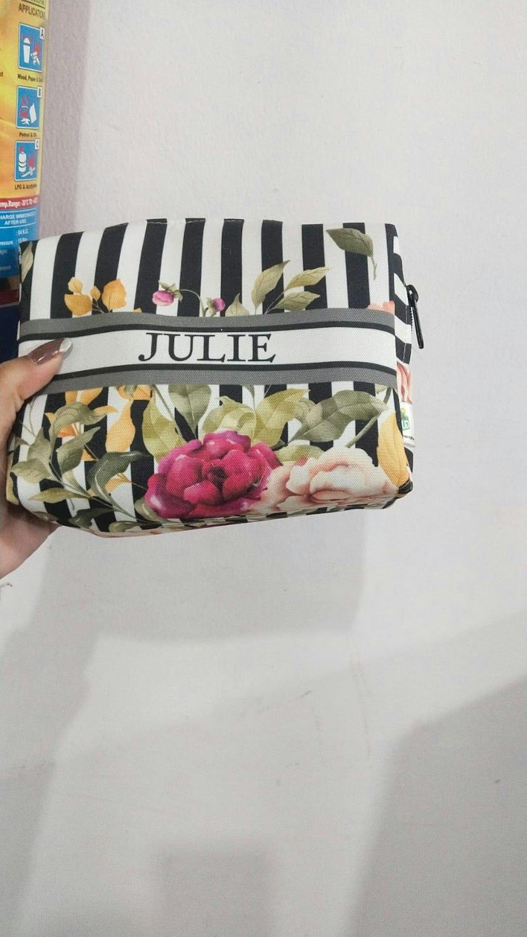 Black & White Stripes Floral Printed Box Pouch