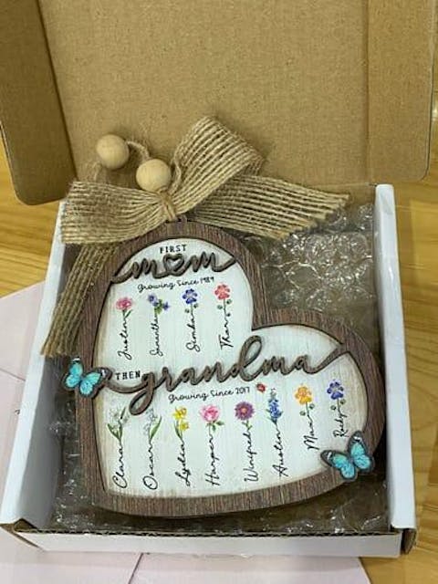 First Mom Now Grandma Custom Shape Wooden Ornament - Birth Flower - Gifts For Grandma, Dog Cat Lovers