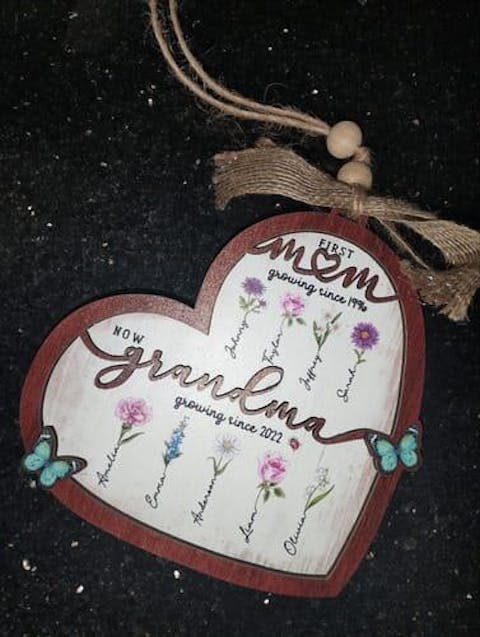 First Mom Now Grandma Custom Shape Wooden Ornament - Birth Flower - Gifts For Grandma, Dog Cat Lovers
