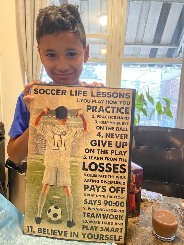 Custom Personalized Soccer Life Lessons Poster, Canvas with custom Name, Number, Appearance & Landscape, Vintage Style, Football Gifts NTB0419B03DP
