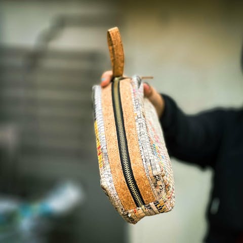 Scrapshala Handloom Textile Upcycled Charcha Vault Zip Pouch