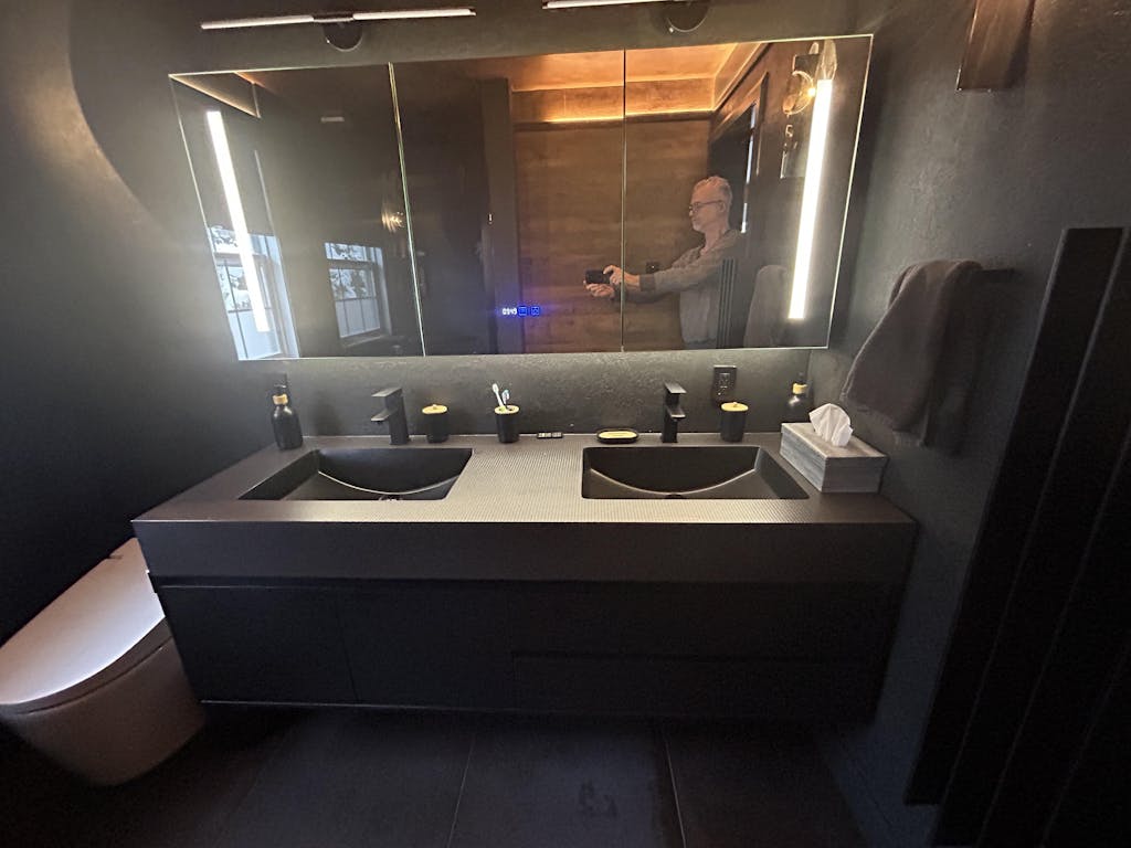 Elegant Bath Vanity Set, Black, Hidden Storage, 36"- 78", Double, Floating, Smart LED Mirror, Rear Cabinet