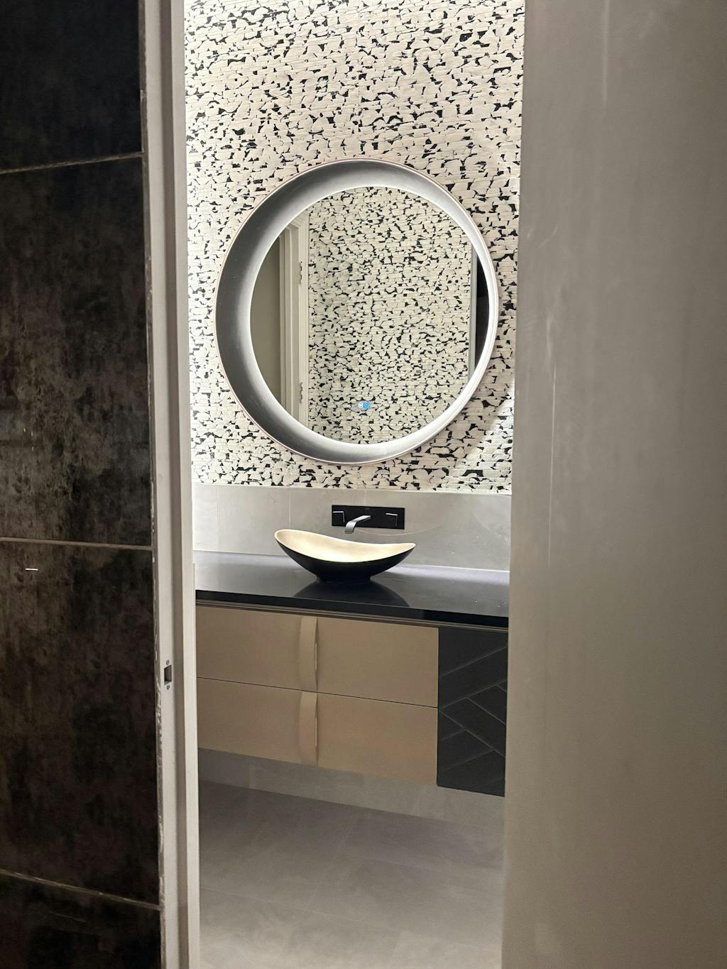 Luxury Bath Vanity Set, Green, Gold Accents, 40"- 60", Single, Floating, Round Smart LED Mirror