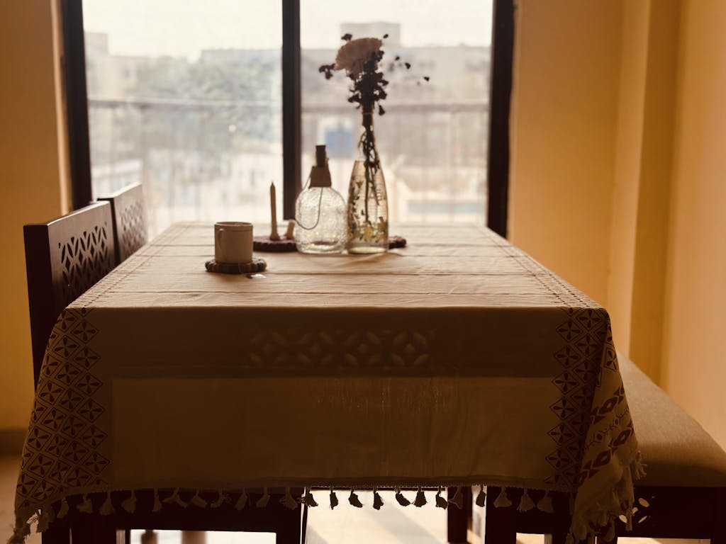 100% Cotton Table Cloth, Table Cover for 4 or 6 Seater Dining/Centre Table - G Border Taupe