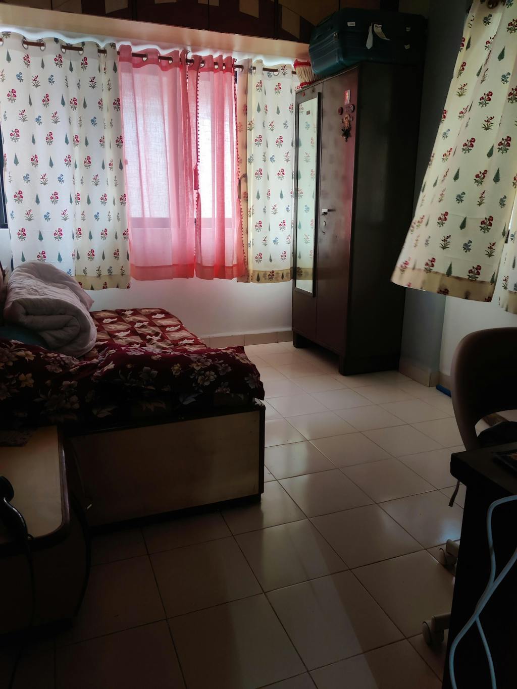 Sheer Curtain for Living Room with linen texture, Net Curtain for balcony, Pack of 2 Curtains - Blush Pink with pom pom