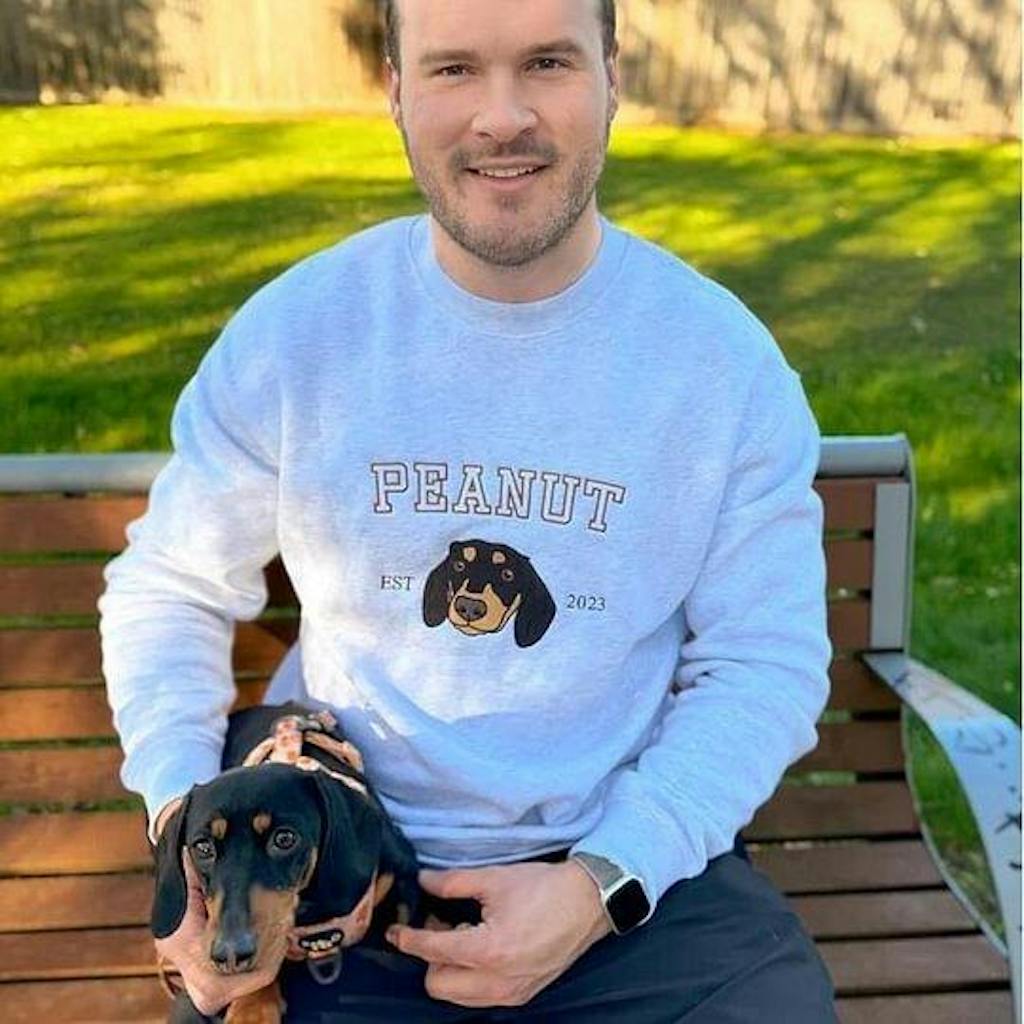 Embroidered Pet Portrait EST Sweatshirt Custom Puppy Face and Name Hoodie Pet Sympathy Dog Memorial Gifts for Dog Lovers